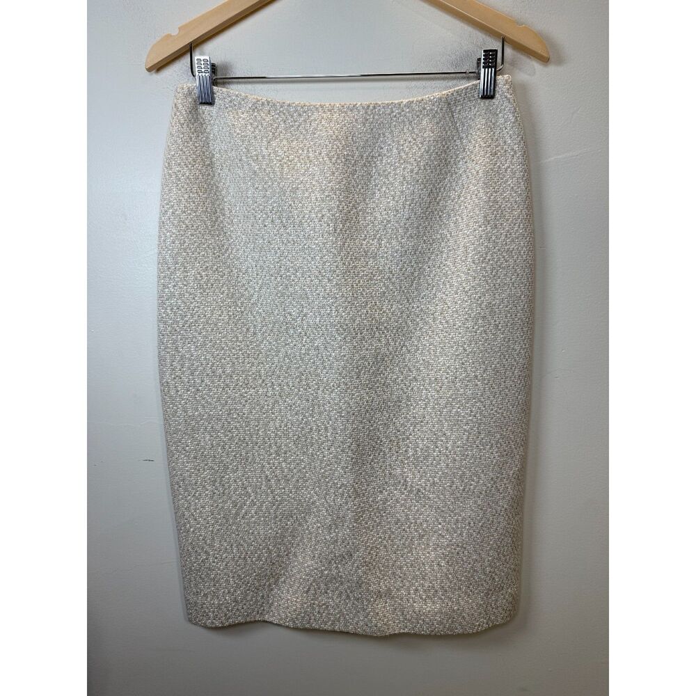Lafayette 148 Women's Size 4 Cream Tweed Blazer Jacket & Skirt Set Leather Trim - Picture 5 of 10